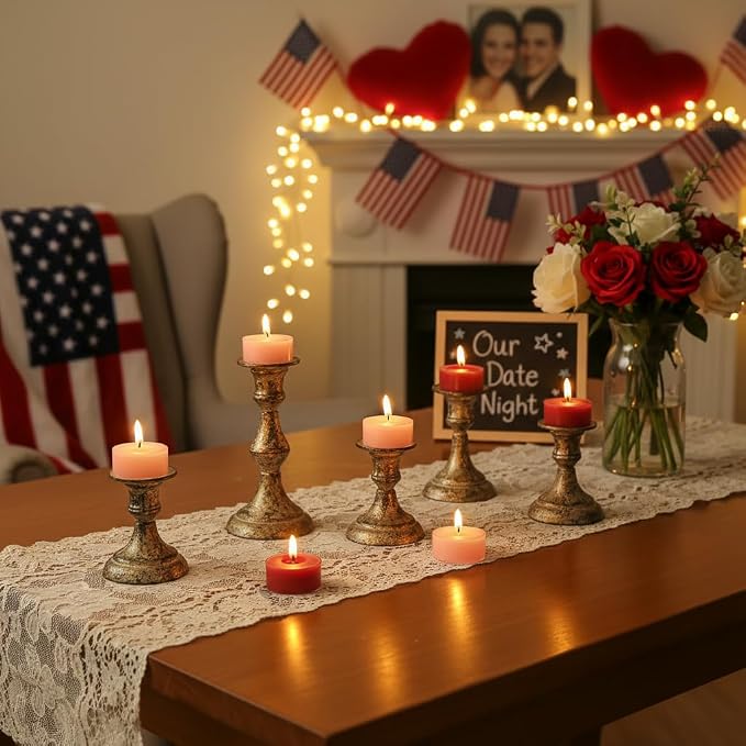 Rose Scented Tea Light Candles 12 Pack Gradient Red Hand Poured Smokeless 4 Hours Clean Burning Small Round Clear Cup Tealight Candles for Mother's Day Romantic Dinner Wedding Centerpiece Cozy Evening
