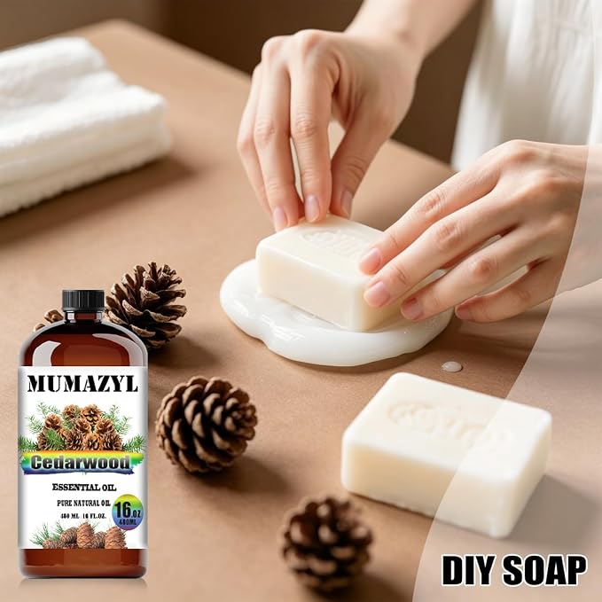 Cedarwood Essential Oil, Cedarwood Oil 16 Fl Oz 480ML for Diffuser Humidifier Yoga Cleaning DIY Candle Soap Making MUMAZYL Essential Oils