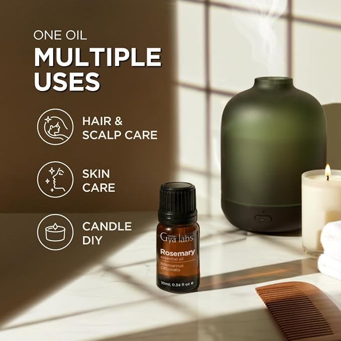 100% Pure Rosemary Essential Oil - 0.34 Fl Oz - Rosemary Oil for Hair, Skin, Diffuser, Aromatherapy & DIY Candle Making Scent
