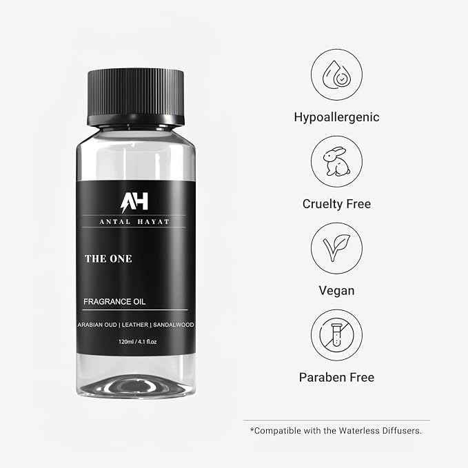 The One Hotel Scent Diffuser Oil 120ml - Aromatherapy Fragrance Inspired by 5-Star Hotels - Notes of Cardamom, Leather, Lemon, Cinnamon & Sandalwood - Inspired by Luxury Hotel The One Diffuser Scent