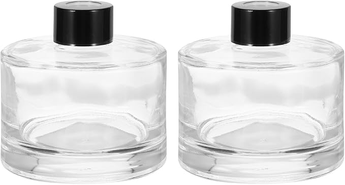 HARFINGTON 2pcs 200ml/6.8oz Empty Glass Diffuser Bottle 3.2" x 3.3" Refillable Fragrance Accessories Aromatherapy Jar Container for Replacement Reed Diffuser DIY Home Bathroom Transparent