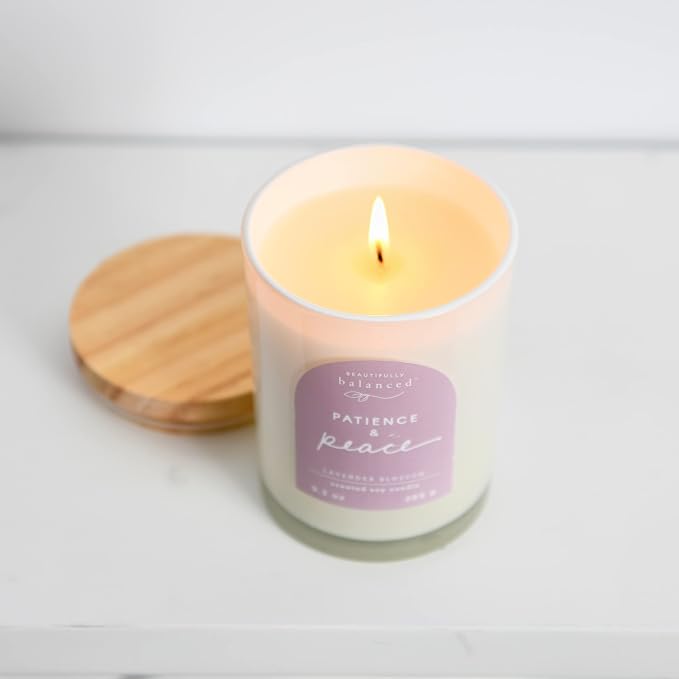 Scented Lidded Glass Soy Candle, Patience + Peace 9.3 oz.