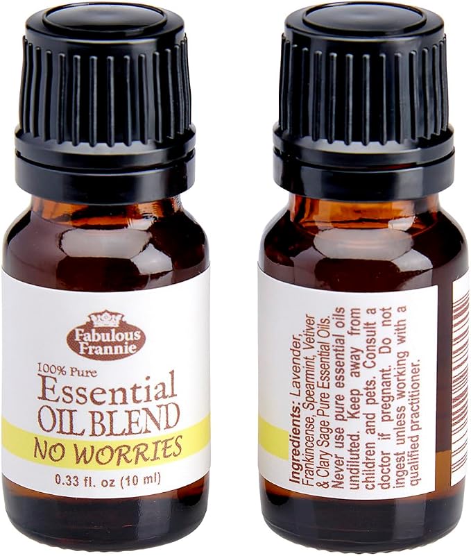 Fabulous Frannie No Worries Essential Oils Blend 10ml Made with Pure Essential Oils Lavender, Vetiver, Frankincense, Clary Sage & Spearmint.