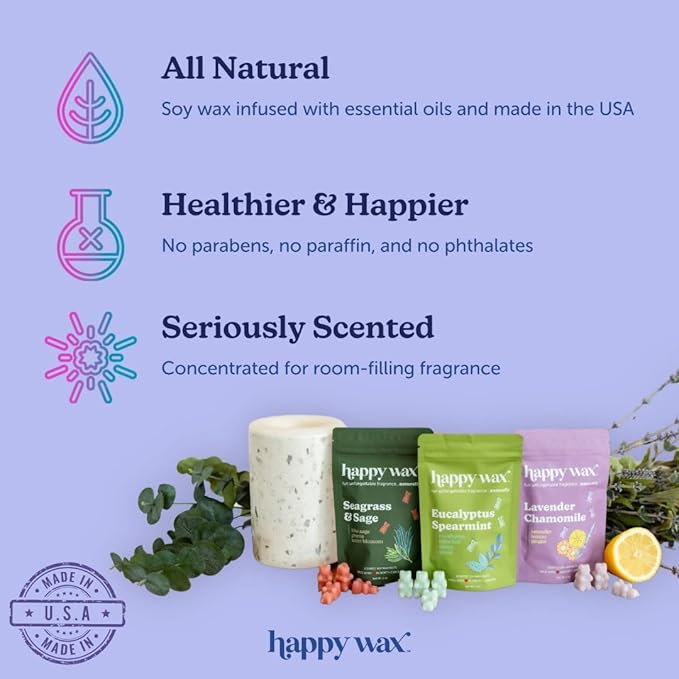 Happy Wax Fruity Favorites Mix Premium Scented Natural, Non Toxic Soy Wax Melts – 6 Total Oz. of Scented Wax Melts Includes: Cherry Vanilla, Grapefruit Mangosteen and Sun-Ripened Berries