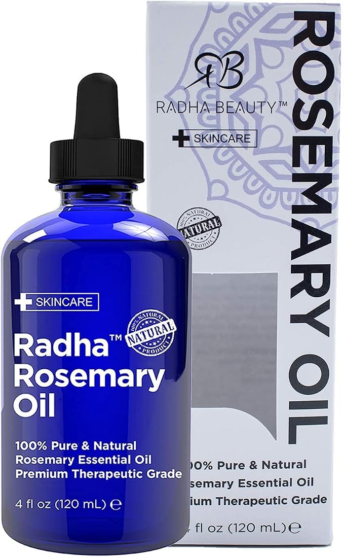 Radha Beauty - 4 oz. Rosemary Essential Oil - 100% Pure Therapeutic Grade, Steam Distilled for Aromatherapy, Relaxation, Scalp, Healthy Hair Growth, Dry Skin, DIY Essential Oil