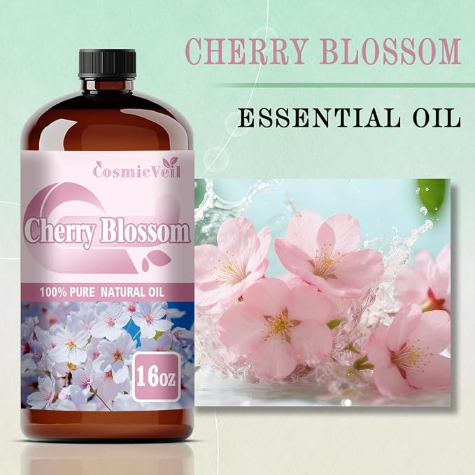 Cherry Blossom Essential Oil Cherry Blossom Oil for Aroma Diffuser,Humidifier,Home Fragrance,Cleaning,Body Care,Massage,Yoga,DIY Candle,DIY Soap CosmicVeil（Cherry Blossom，16 Fl Oz (Pack of 1)）