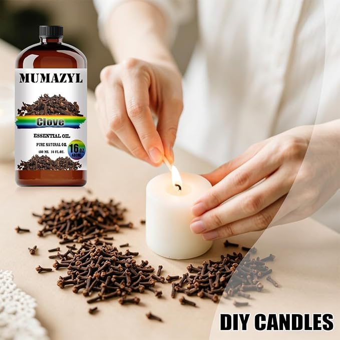 Clove Essential Oil, Clove Oil 16 Fl Oz 480ML for Diffuser Humidifier Yoga Cleaning DIY Candle Soap Making MUMAZYL Essential Oils