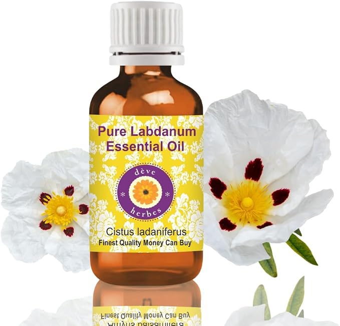 dève herbes Labdanum Essential Oil (Cistus ladaniferus) Pure | Viscous Texture | Rich Aroma | Unisex | All Skin Types | for External Use Only | Natural Extract | Steam Distilled 10ml (0.33 oz)