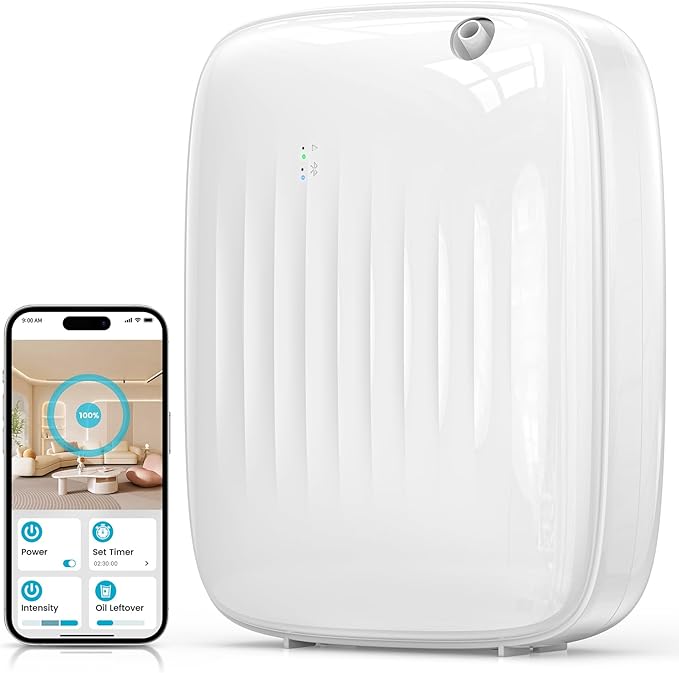Ziweo Waterless Essential Oil Diffuser - Whole-Home Scent Cold Air Diffuser Up to 3000sq.ft for Large Home Office Hotel - Adjustable Intensity & Time, App & Panel Control - Quiet, Wall Amount - 400ml