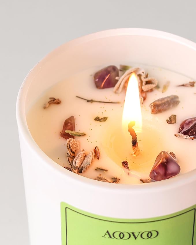 AOOVOO Sage Scented Candles for Women - Aromatherapy Candle with Crystals Inside, 7oz Soy Candles for Home Scented, Mothers Day Birthday Gifts Mothers Day Candle for Women Mom