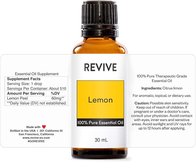 Lemon Essential Oil 30mL by Revive Essential Oils - 100% Pure Therapeutic Grade, for Diffuser, Humidifier, Massage, Aromatherapy, Skin & Hair Care