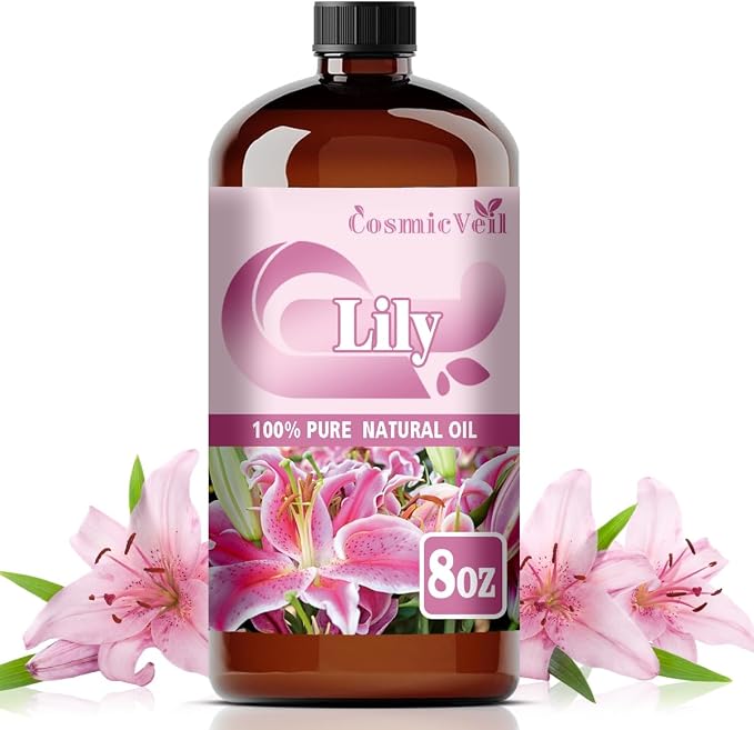 Lily Essential Oil for Aroma Diffuser,Humidifier,Home Fragrance,Cleaning,Body Care,Massage,Yoga,DIY Candle,DIY Soap CosmicVeil（Lily，8 Fl Oz (Pack of 1)）