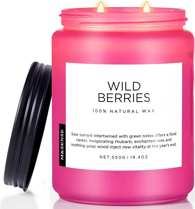 M&SENSE Wild Berries Scented Pink Candles for Home,110 Hour Long Lasting Large Soy NaturalCandles 19.4oz for Mother's Day Holiday Birthday Gifts Home Decor