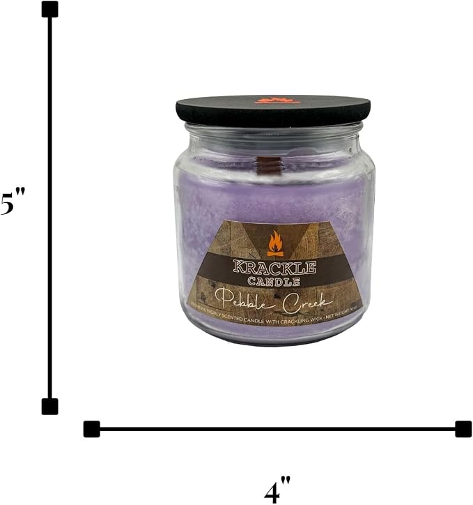 Krackle Candle | Pebble Creek | 16 oz Scented Candle with Natural Crackling Wooden Wick | Poured in the USA | Citrus, Persimmon & Cotton Fragrance
