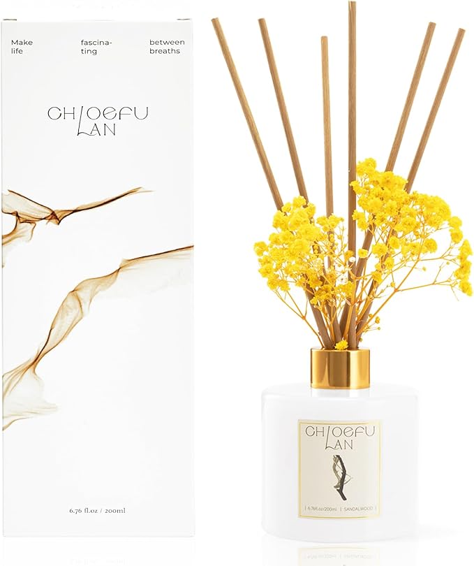 Sandalwood Reed Diffuser,6.7 oz Natural Essential Scented Oil with Diffuser Sticks, Best for Bathroom Decor, Living Room Decor, Home & Office Decor, Aromatherapy Diffuser Oil Gift Set