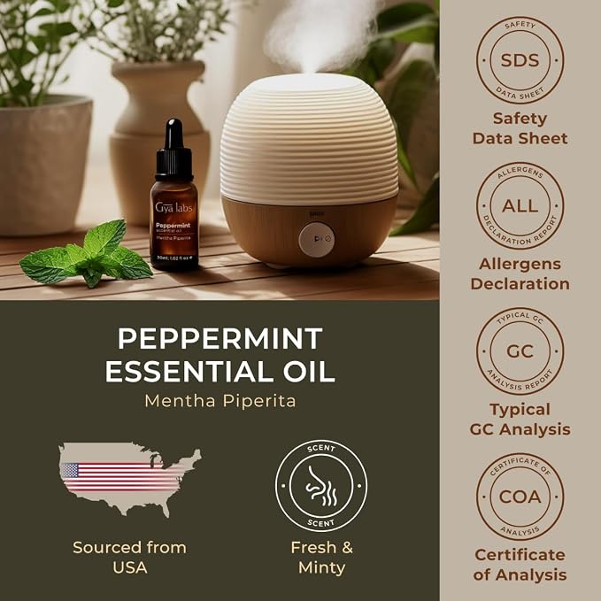 100% Pure Peppermint Essential Oil - 1.02 Fl Oz - Peppermint Oil for Hair, Skin, Diffuser, Aromatherapy & DIY Candle Making Scent