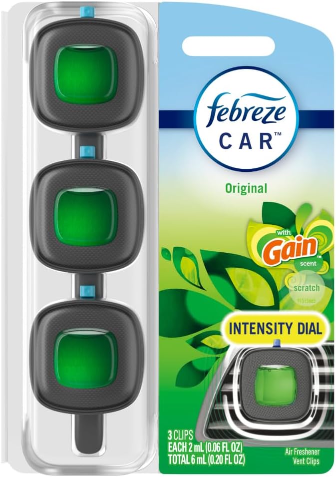 Febreze Car Air Freshener, Odor-Fighting Automotive Vent Clip, Gain Original Scent, 3 Count