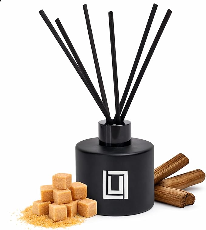 Lulu Candles | Reed Diffuser Set | Brown Sugar & Oud | 6 Reed Sticks | Scent Diffuser for Bedroom Bathroom Living Room & Office (4.2 FL Oz.)