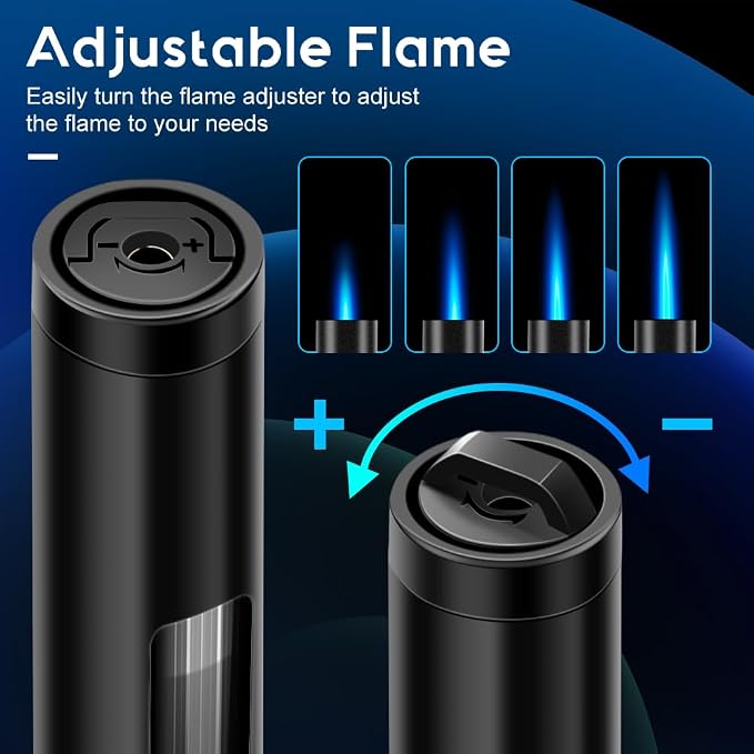 LcFun 2 Pack Torch Lighters Refillable Butane Lighter with Visible Fuel Window, Windproof Adjustable Jet Flame Long Matches Lighters for Candle, Grill, BBQ, Camping, Fireworks (Butane NOT Included)