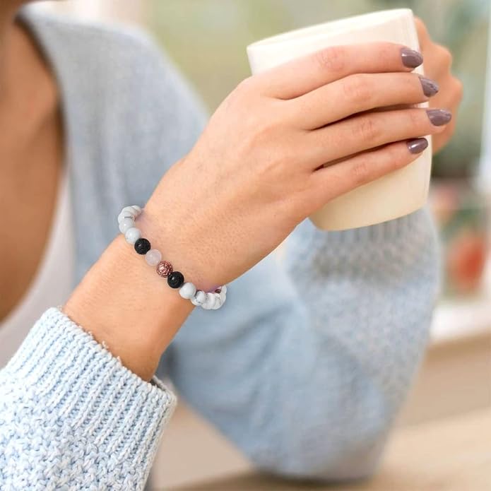 Healing Bracelets for Women, Anti Anxiety Yoga Beads Stress Relief Healing Thoughts Bracelets Relaxation Gift Aromatherapy Essential Oil Diffuser Lava Bracelet Gifts for Women