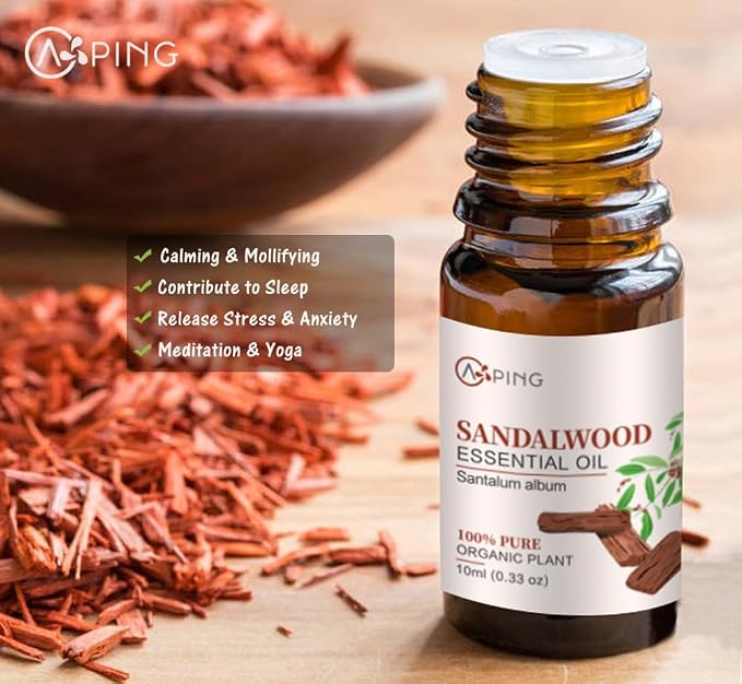 Sandalwood Essential Oil - 100% Pure Organic Natural Plant (Santalum Album) Sandalwood Oil for Diffuser, Aroma, Skin, Meditation, Massage - 0.33oz