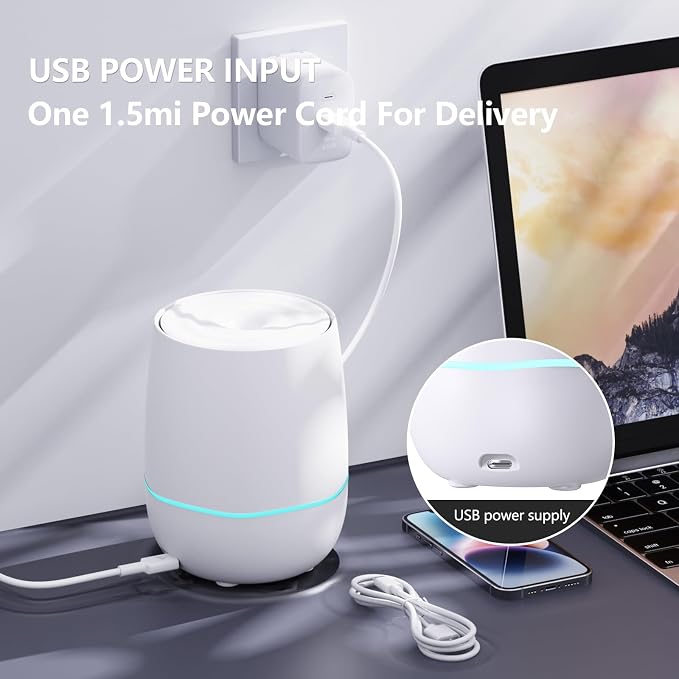 Essential Oil Diffuser, 200ML Diffusers for Home Scent Aromatherapy Diffuser Air Desk Humidifier Oil Diffuser romfor Bedroom Room Office with 7 Color LED Lights Quiet Waterless Auto Shuts-off (White)