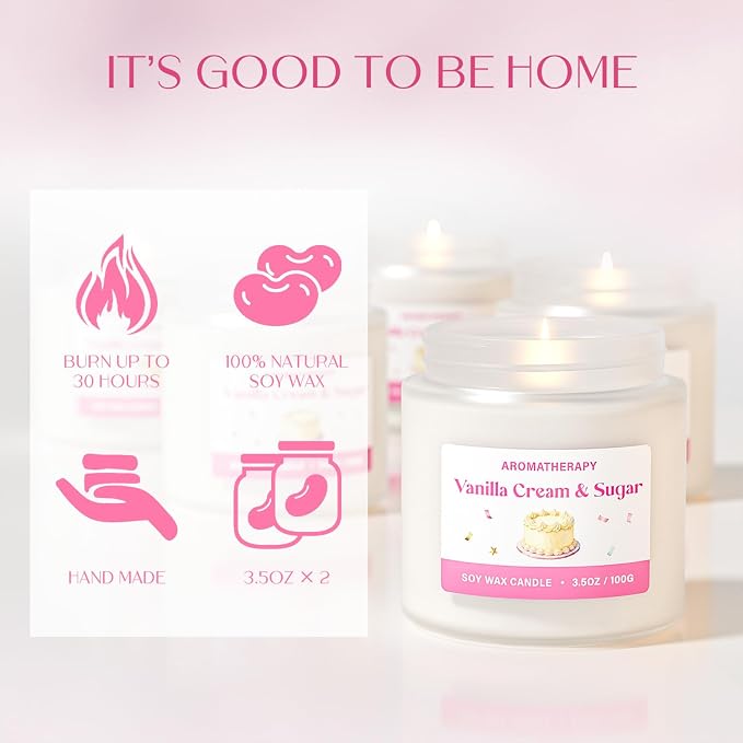 Birthday Candle, Scented Candles Gifts for Women, Soy Candle Gift Set, Pink Birthday Candles, 2 Pack Sweet Aromatherapy Candles for Celebration & Relaxing