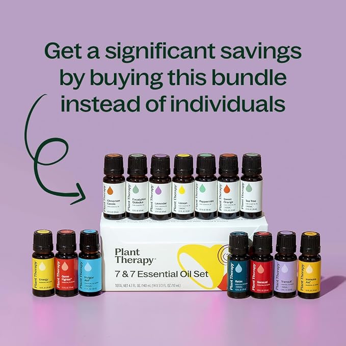 Plant Therapy 7 & 7 Essential Oils Set, 7 Most Popular Single Essential Oils Plus 7 Favorite Blends, Each 10 mL (1/3 oz), 100% Pure, Undiluted, Great for DIYs, Skincare and Essential Oil Diffusers