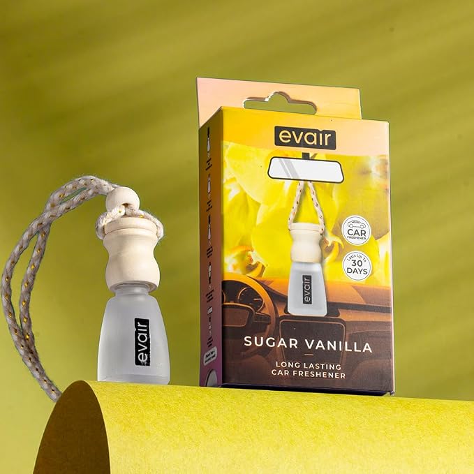 Evair Car Air Freshener | Hanging Air Freshener Car Diffuser | Long Lasting Scents made with Essential Oil | Alcohol Free (Sugar Vanilla)