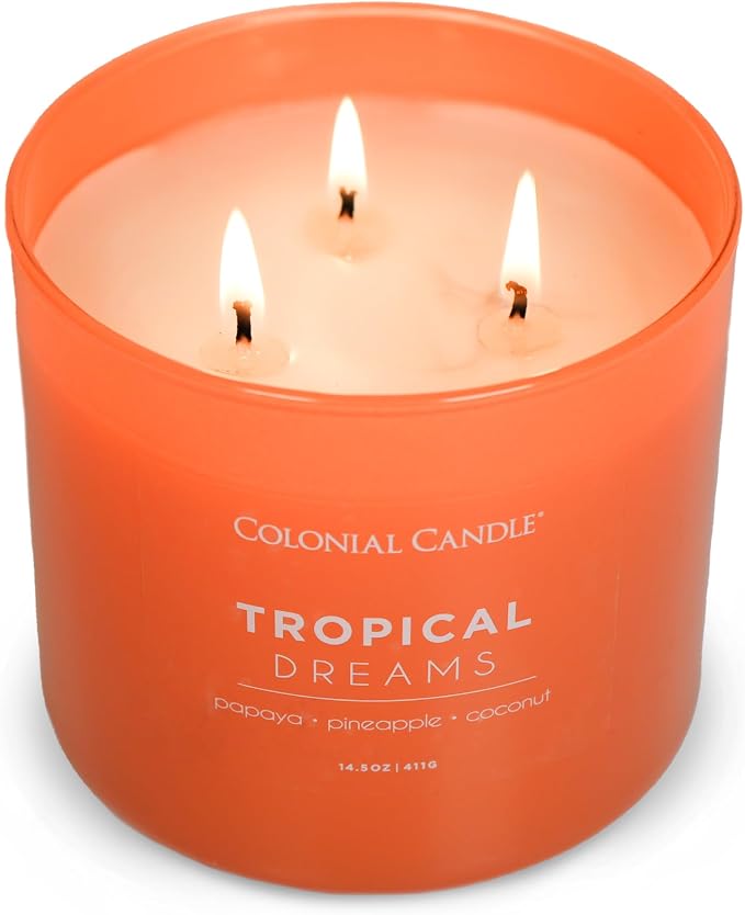 Colonial Candle Tropical Dreams Scented Jar Candle, Pop of Color Collection, 3 Wick, 14.5 oz - Up to 60 Hours Burn