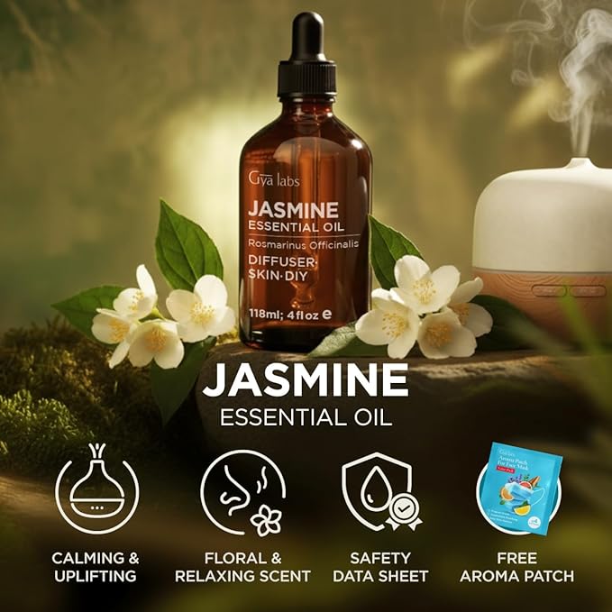 100% Pure Jasmine Essential Oil - 4 Fl Oz - Jasmine Oil for Hair, Skin, Diffuser, Aromatherapy & DIY Candle Making Scent