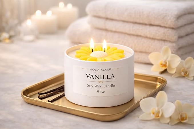 Vanilla Soy Candle – 8 oz Luxury Spa Candle – Clean Burning, Hand Poured – Aromatherapy Home Decor – Relaxing Gift for Women – Aqua MARR