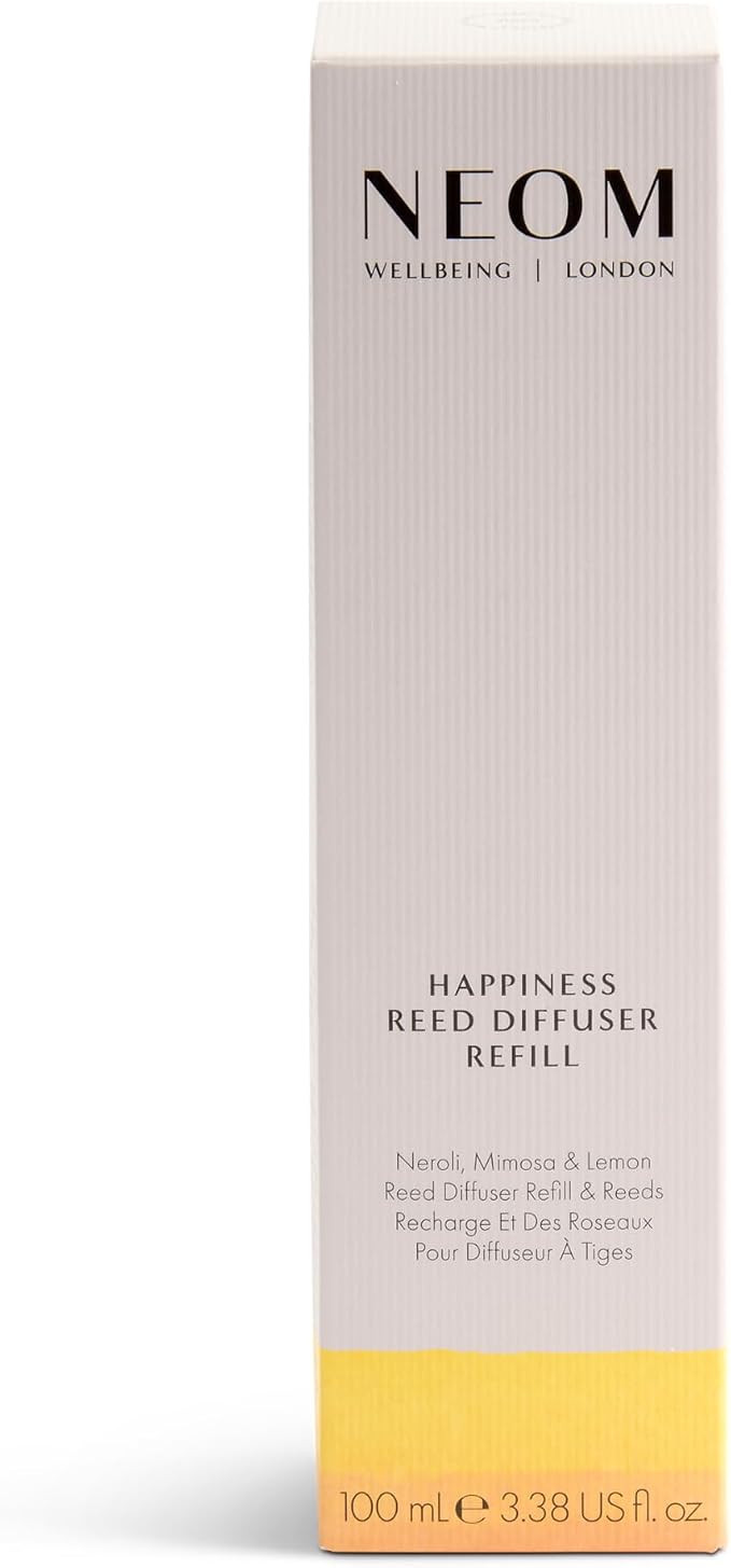 NEOM Happiness Reed Diffuser Refill, 100ml | Neroli, Mimosa & Lemon I Lasts 12 Weeks I Pure Essential Oils I 100% Natural