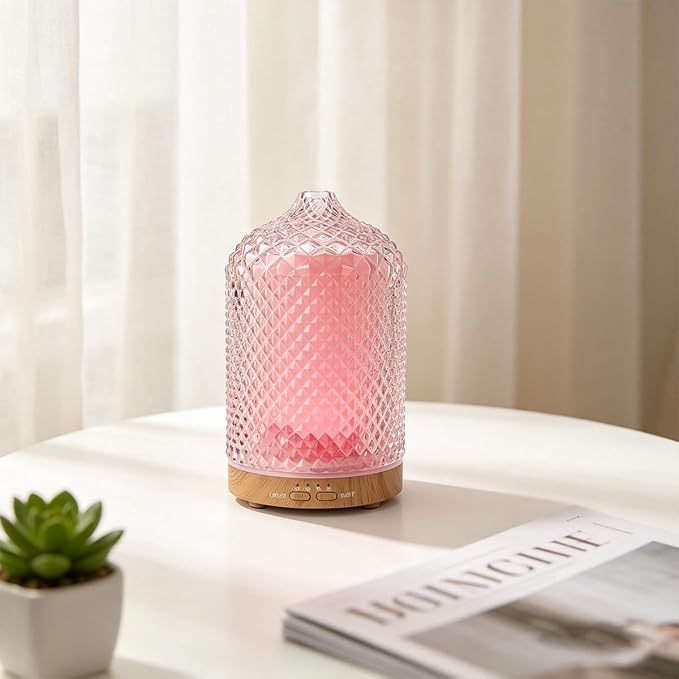 Diffuser with 3 Essential Oils,Glass Aroma Diffusers,200ml Small Humidifier for Bedroom with Timer,7 LED Color Lights,Auto Shut-Off Waterless Function for Office Home Room Decor Gifts for Women
