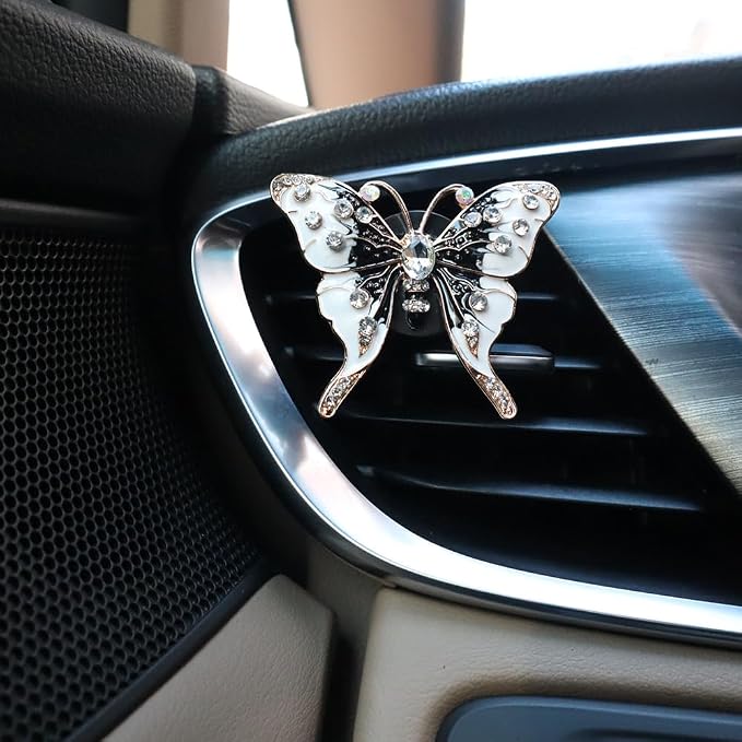 ORIESSE 2pcs Black Butterfly Car Air Freshener Vent Clips Bling Car Accessories for Women Refillable Scents Diffusers