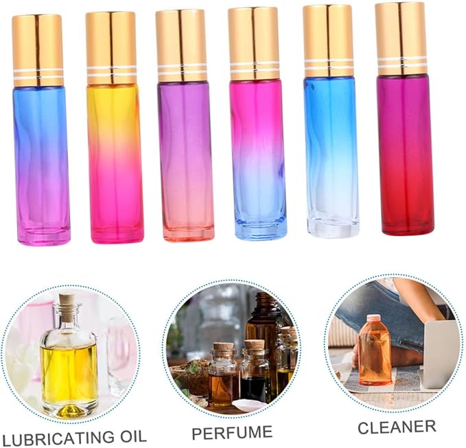 VICASKY 20pcs 10ml Essential Oil Roll-on Bottles with Gradient Colored Caps Refillable Glass Roller Bottle Kit for Aromatherapy and Perfume Portable Subpackaging for Travel and Daily Use