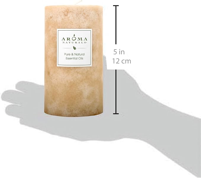 Aroma Naturals Ginger and Clove Essential Oil Beige Scented Pillar Candle, Earth, 2.75 inch x 5 inch