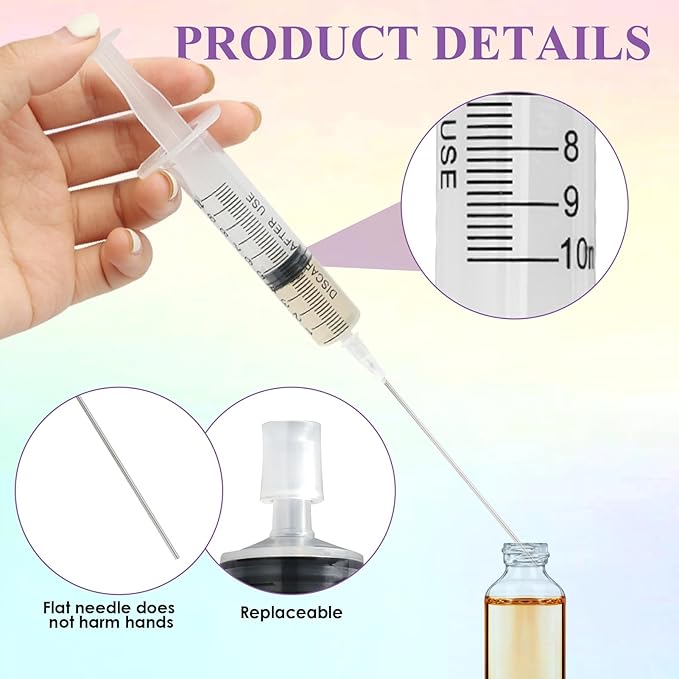 5 Pack-10ml Plastic Perfume Syringe Extracto Decanter Kit with Blunt Stainless Needle Tip, Suitable for Perfume、Ink、Pen、Printer Filling, Refillable Liquid Dispensing and Measuring.