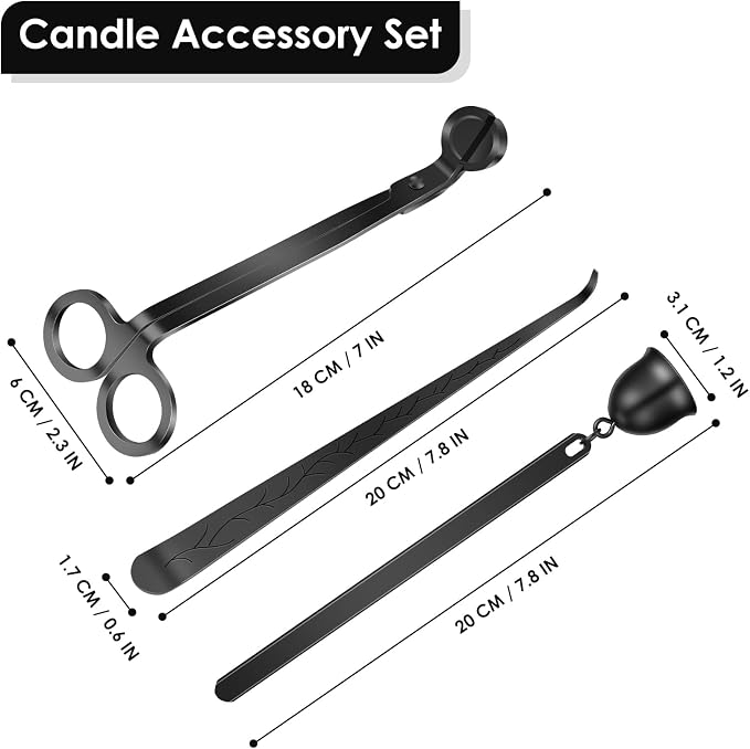 Saiveina 3 in 1 Candle Accessory Set, Candle Wick Trimmer, Wick Dipper, Candle Snuffer Extinguisher, Candle Care Kit with Gift Package for Candle Lover(Black)
