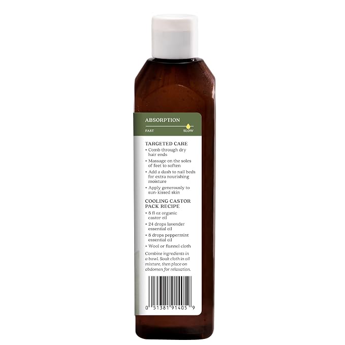 Aura Cacia Organic Castor Oil, Pure Ricinus Communis Oil, For Skincare, Hair Care, Massage, Carrier Oil | 16 Fl Oz (Pack of 1)