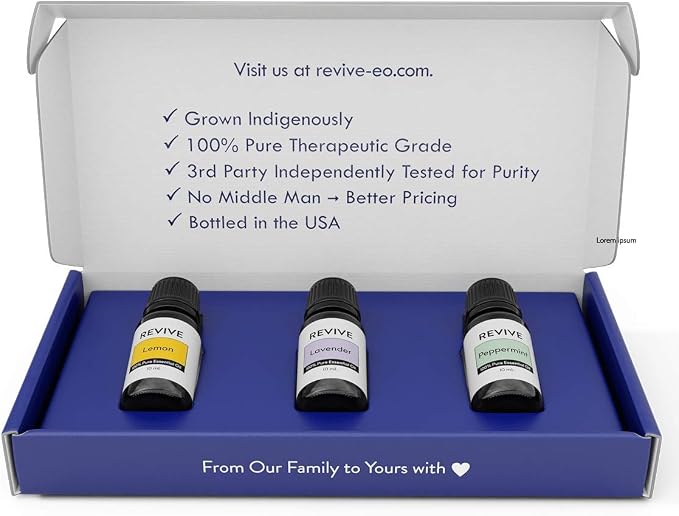 Top 3 Essential Oils Kit by Revive Essential Oils -100% Pure Therapeutic Grade, for Diffuser, Humidifier, Massage, Aromatherapy, Skin & Hair Care - Cruelty Free - Unrefined Oils with No Fillers