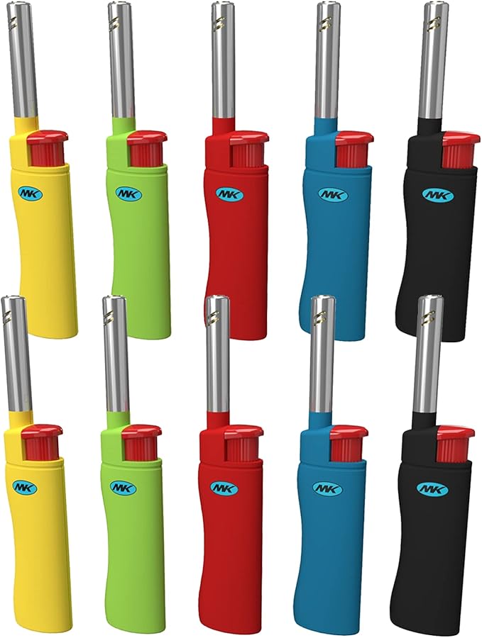 MK Lighter 10PCS Refillable Candle Lighters – Strong Wind-Resistant Flame for BBQ, Camping, Outdoor Use (3BL)