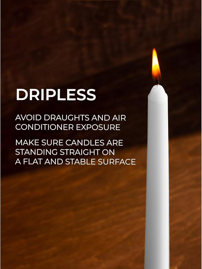 CANDWAX 8 inch White Taper Candles Set of 4 - Unscented Dripless Tapers - Smokeless Christmas Tapers - 6 Hours Burning Time Tapered White Candlesticks - Christmas Candle Sticks