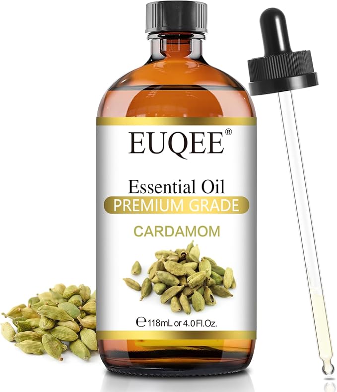 EUQEE Cardamon Essential Oil 118 ml Large Bottle Premium Cardamon Oil with Glass Dropper, Great for Diffusers, Candle & Soap Making-4oz