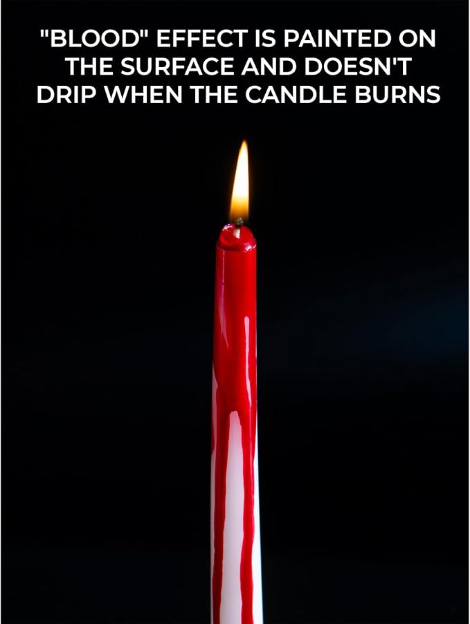 CANDWAX 8 inch Blood White Taper Candles Set of 4 - Smokeless Dripless Scentless Candlesticks - Perfect as Halloween Décor and as Household Dinner Table Centerpiece Candle Sticks