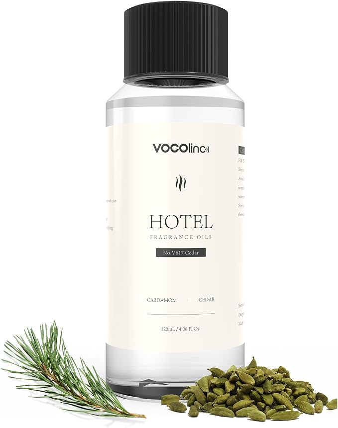 VOCOlinc Hotel Collection Diffuser Oil - Cedar - Inspired by Luxury Five Star Hotel Lobby Scent Oil for Waterless Oil Diffusers, Luxurious Scents of Cardamom, and Cedar (4.06 OZ)