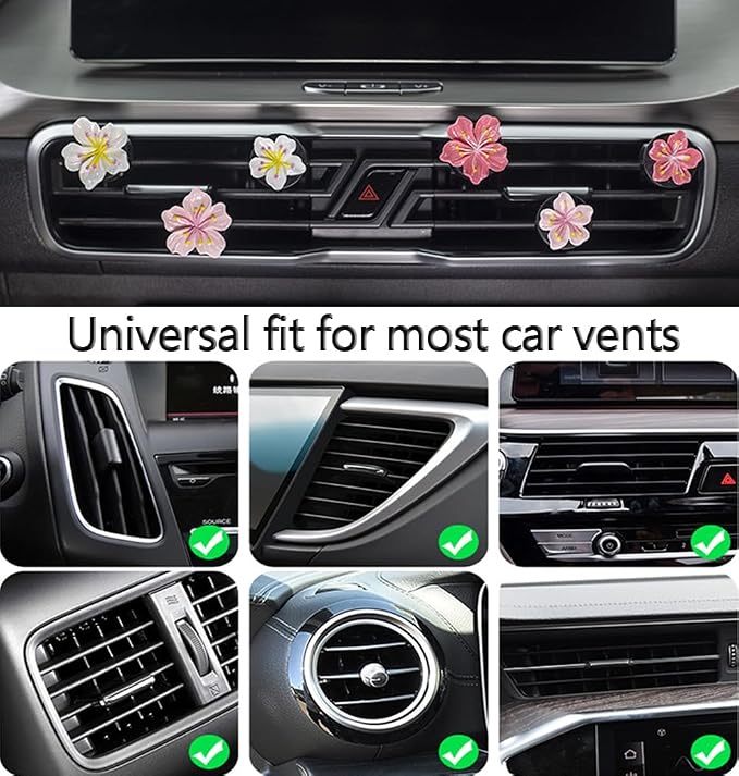Cute Car Air Fresheners Vent Clips 6 PCS, Flower Air Vent Clips Pink Car Accessories Interior Aesthetic Women Automobile Air Conditioning Vents Decorations
