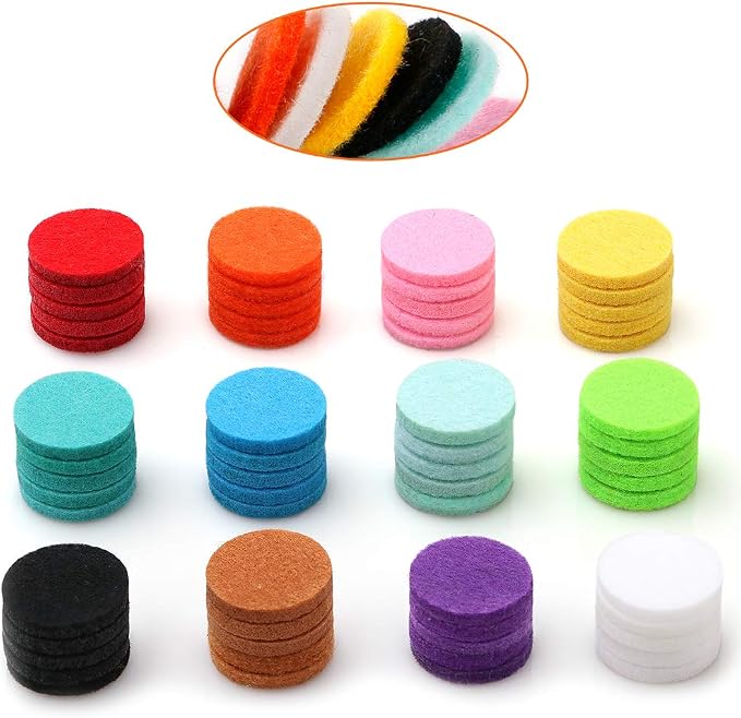 Maromalife 60 PCS Essential Oil Refill Pads, 0.67 Inch Felt Pads Aromatherapy Replacement Pads for Diffuser Necklace Diffuser Bracelet Car Diffuser Vent Clip Multi-Colored