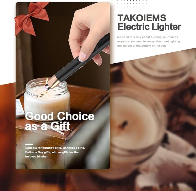 Candle Lighter, Electric USB Lighter with Upgraded LED Display Safety Switch, Rechargeable Flameless Windproof, Black