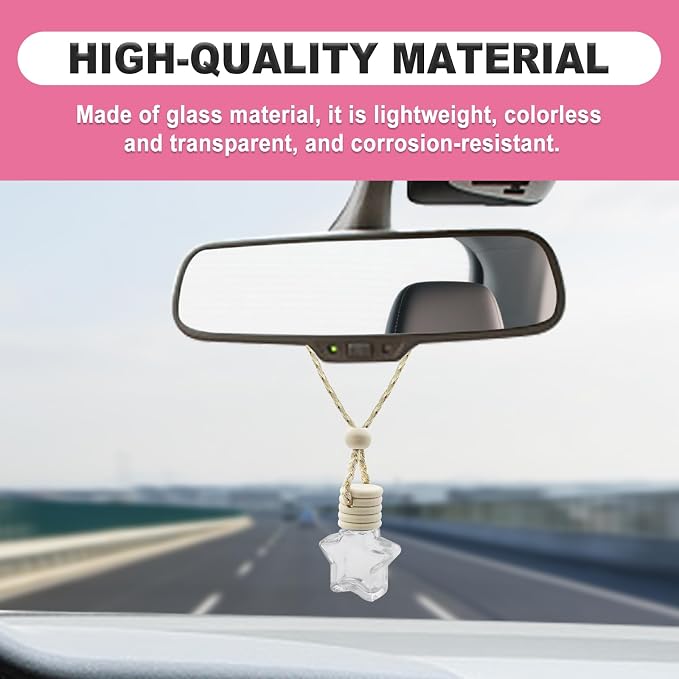 5 pcs Car Hanging Empty Glass Perfume Bottles Pendant Bottle, DIY Air Freshener Pendant, Empty Clear Glass Essential Diffuser Oil Aromatherapy, Glass Bottle Decor (Five-Pointed Star)